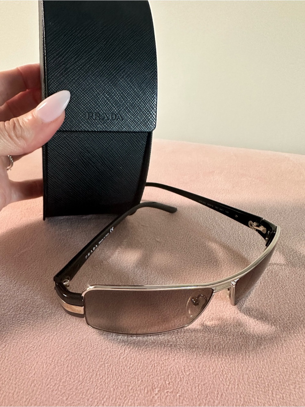 Prada Silver Frame with Black Lenses Rectangular Sunglasses - Picture 2 of 6